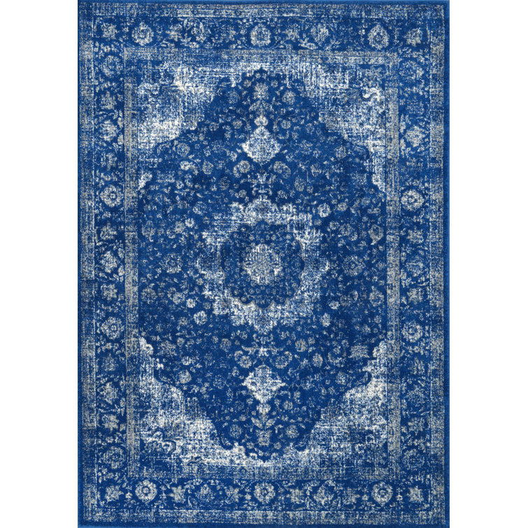 Bungalow Rose Julieanna Power Loom Performance Oriental Dark Blue Rug